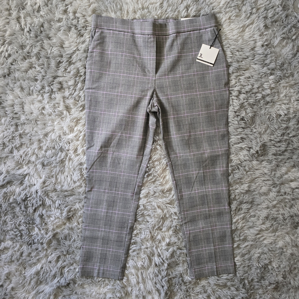 Jules & Leopold Gray Plaid Ankle Pants with Pink Windowpane